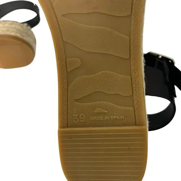 Paseart Women's Espadrille Platform Sandals Sz 39 US 8.5 Black Tan Interwoven - Picture 7 of 9